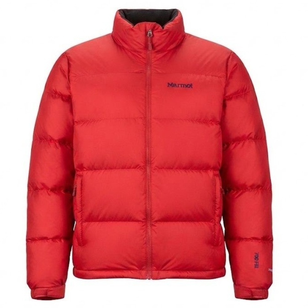 Marmot‎ 700-Fill Down Puffer Jacket Mens Medium Red Full Zip Quilted Coat NOTES